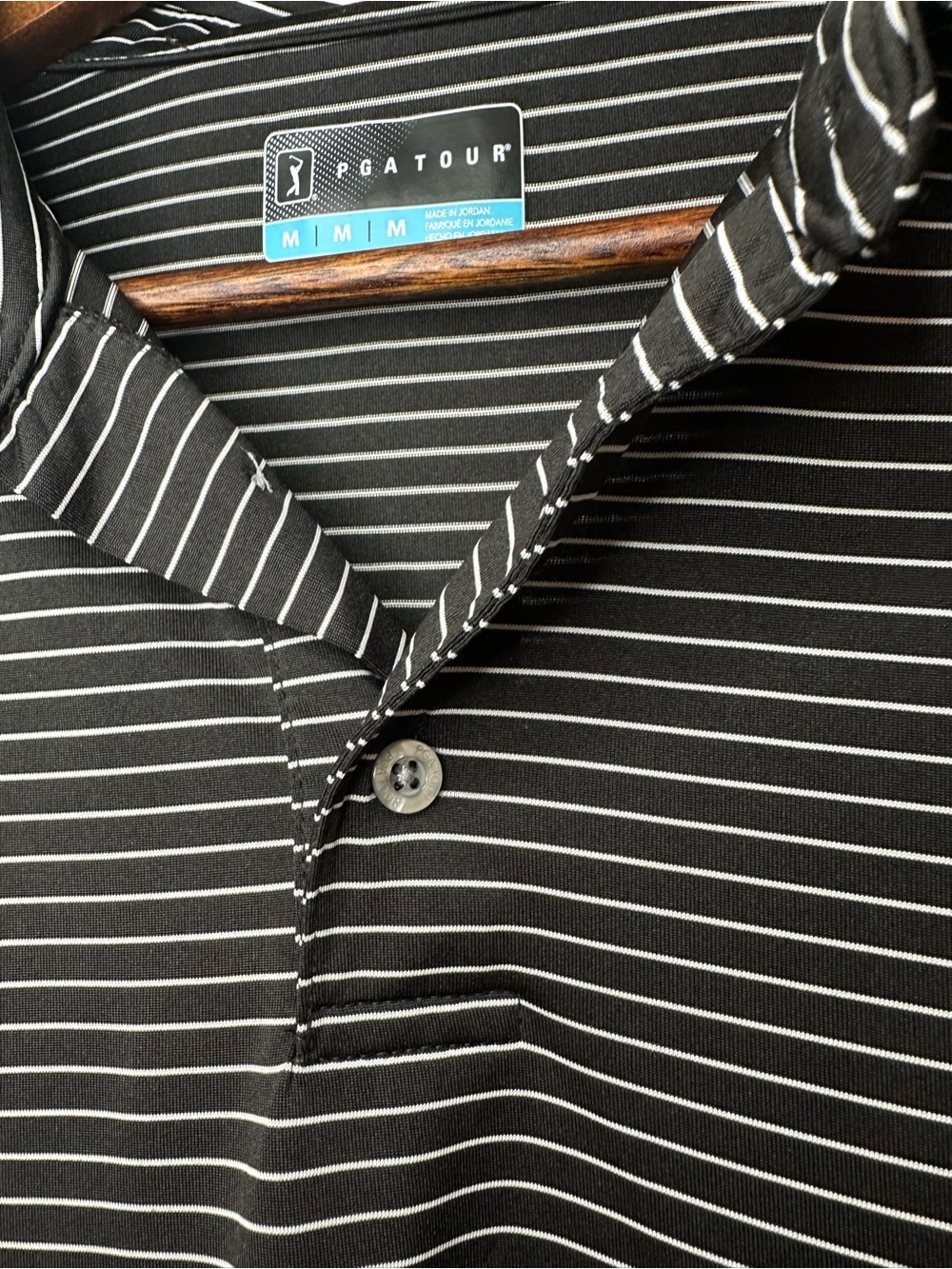 PGA Tour Black & White Thin-Striped Short-Sleeve Polo - Picture 4 of 5